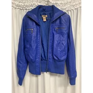 Vintage Paris Blues Faux Leather Bomber Jacket Blue Women’s Size L ’80s Style